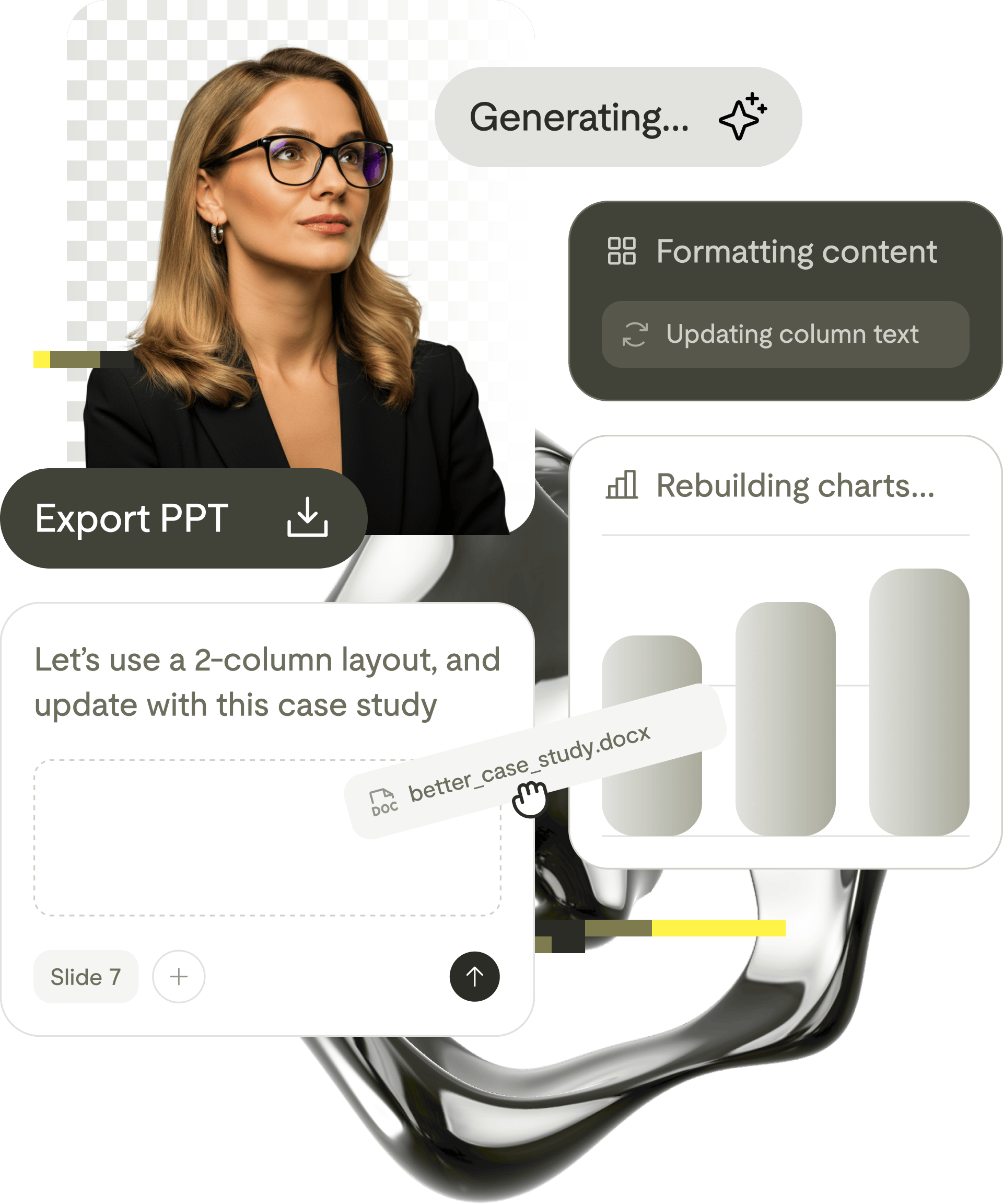Visual product features: presentation personalization. Personalize every presentation easily with AI and your data.